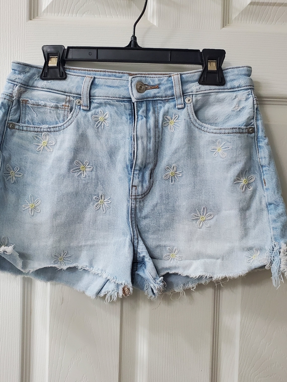 American Eagle Outfitters Light Wash Daisy Embroidered Denim Shorts
